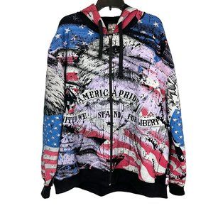 Club Chaos America Pride Eagle USA Flag Zip Front Sweatshirt Hoodie - Mens XXL